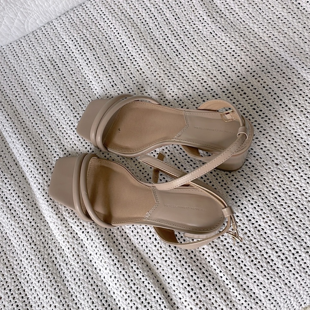 Brown straps ankle strap heels. Two inch heel.